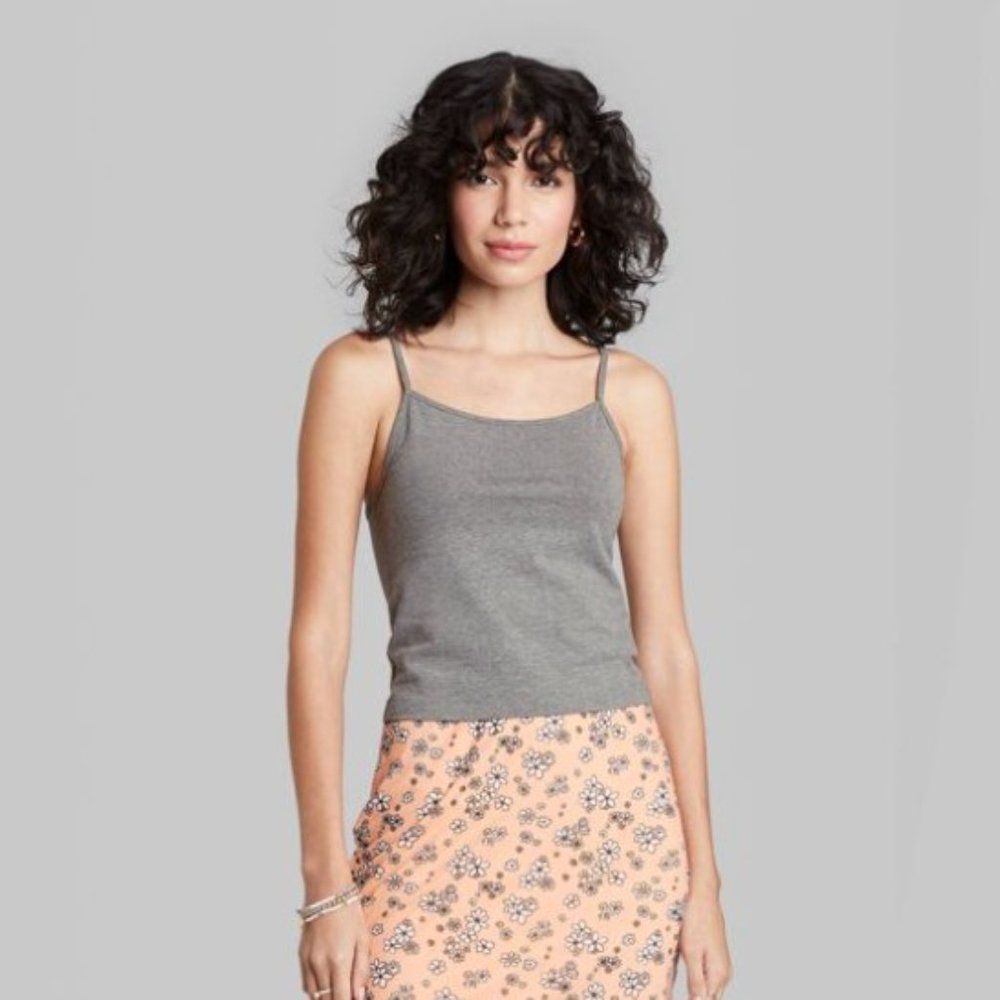 2  Women's Slim Fit Cropped Cami Tank Top - Wild Fable Gray M